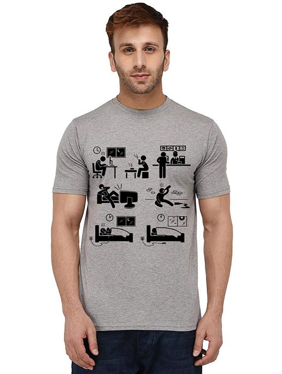 grey front printed casual t-shirt - 20990040 - Zoom Image - 0