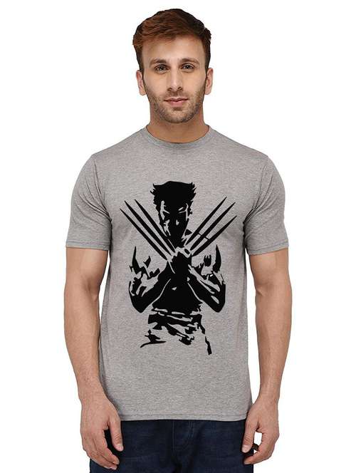 men round neck front print cotton t-shirt