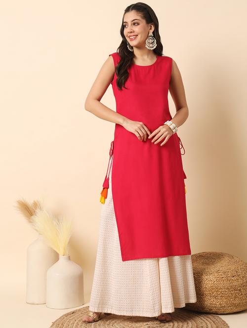 women solid sleveless straight kurta - 20996153 -  Standard Image - 0