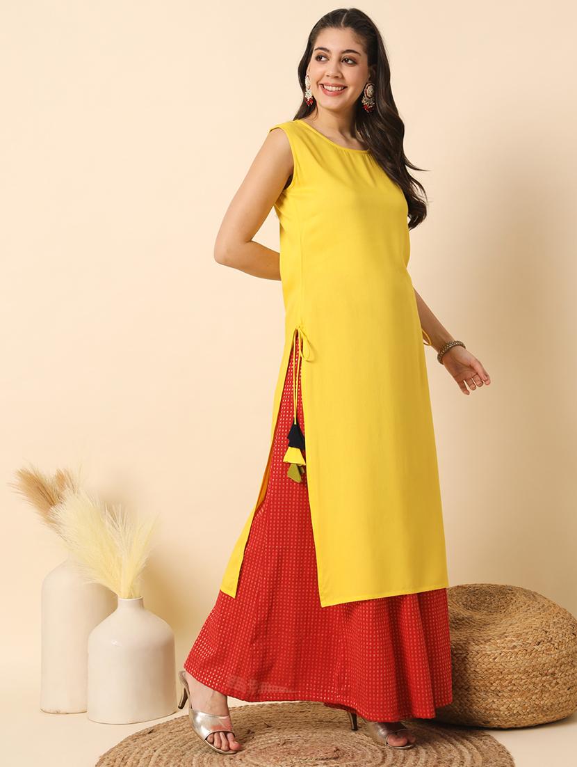 women solid sleveless straight kurta - 20996158 -  Standard Image - 1