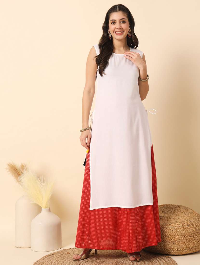 women solid sleveless straight kurta