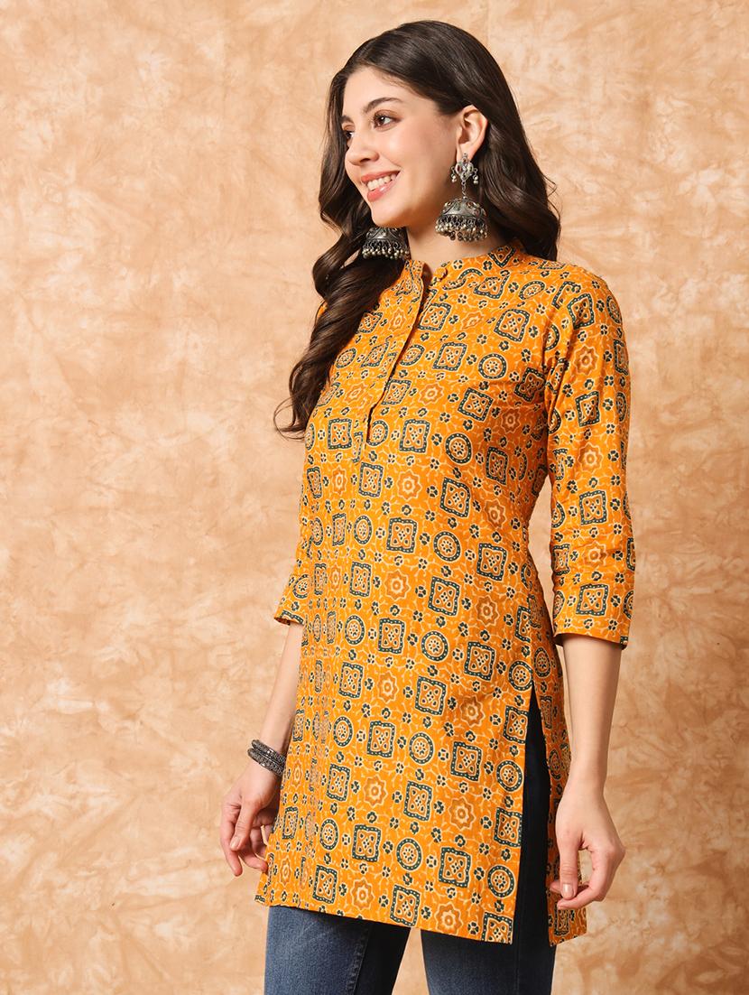 women mustard printed regular tunic - 20996208 - Standard Image - 1