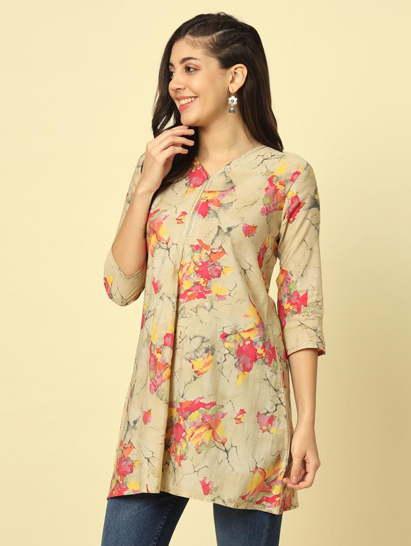 women beige abstract printed regular tunic - 20996210 - Standard Image - 1
