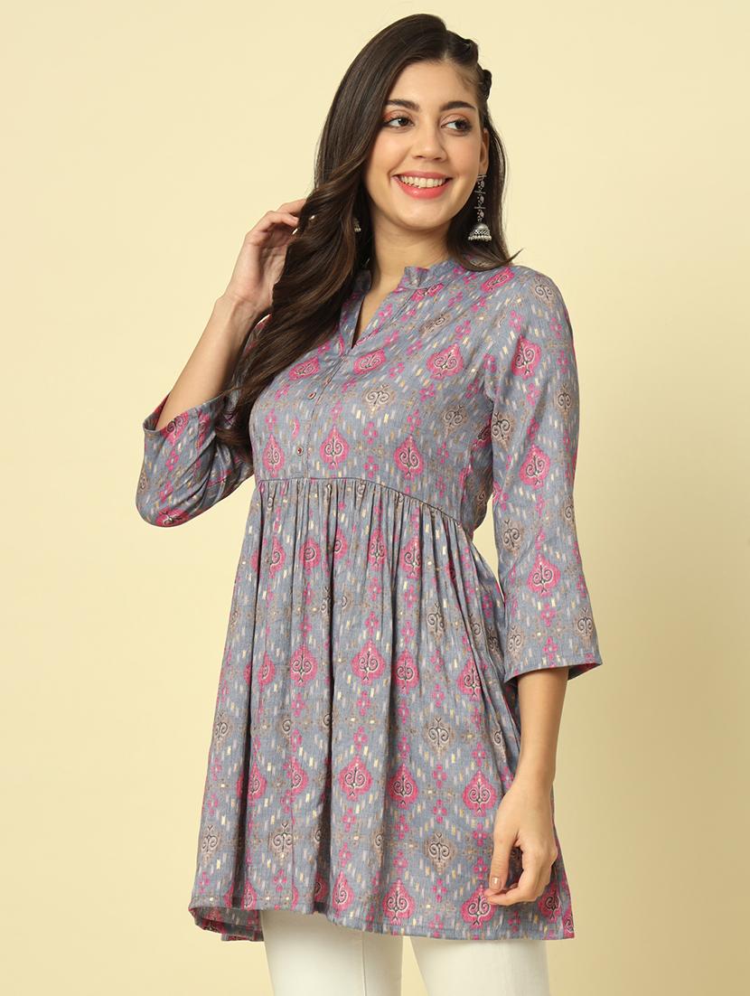 women grey printed flared tunic - 20996211 - Standard Image - 1