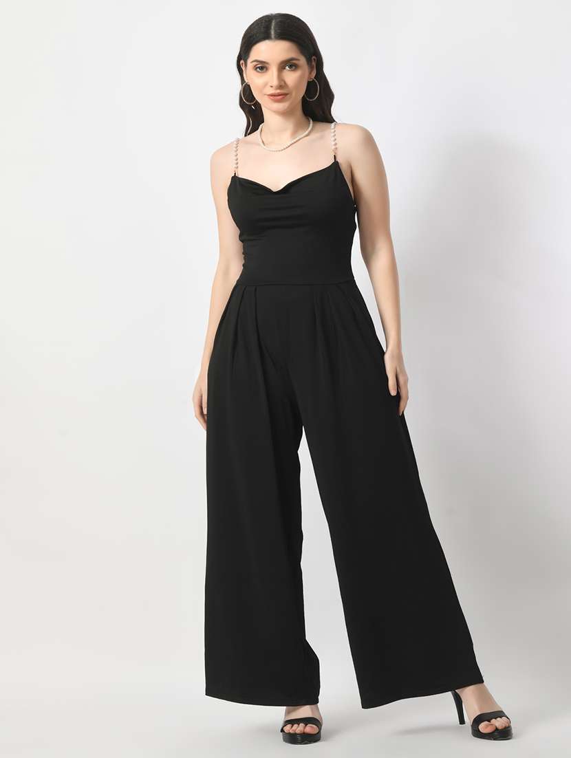 black solid full leg jumpsuit