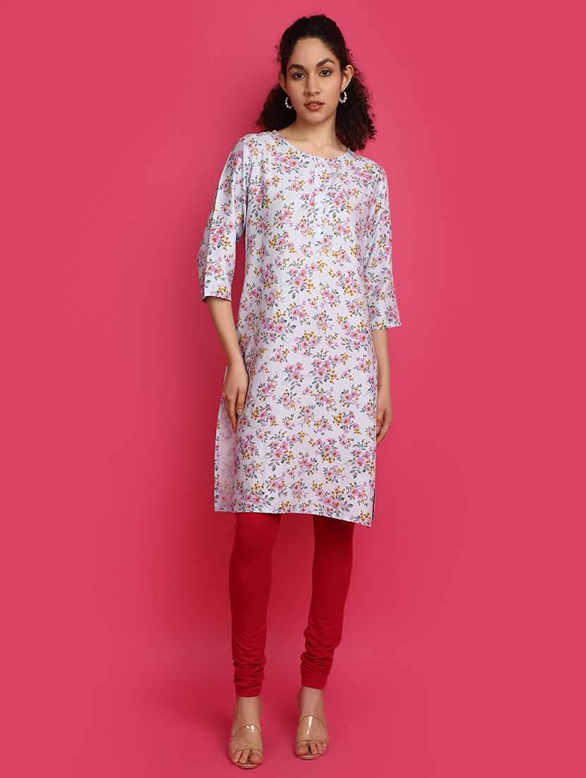 women white round neck straight kurti