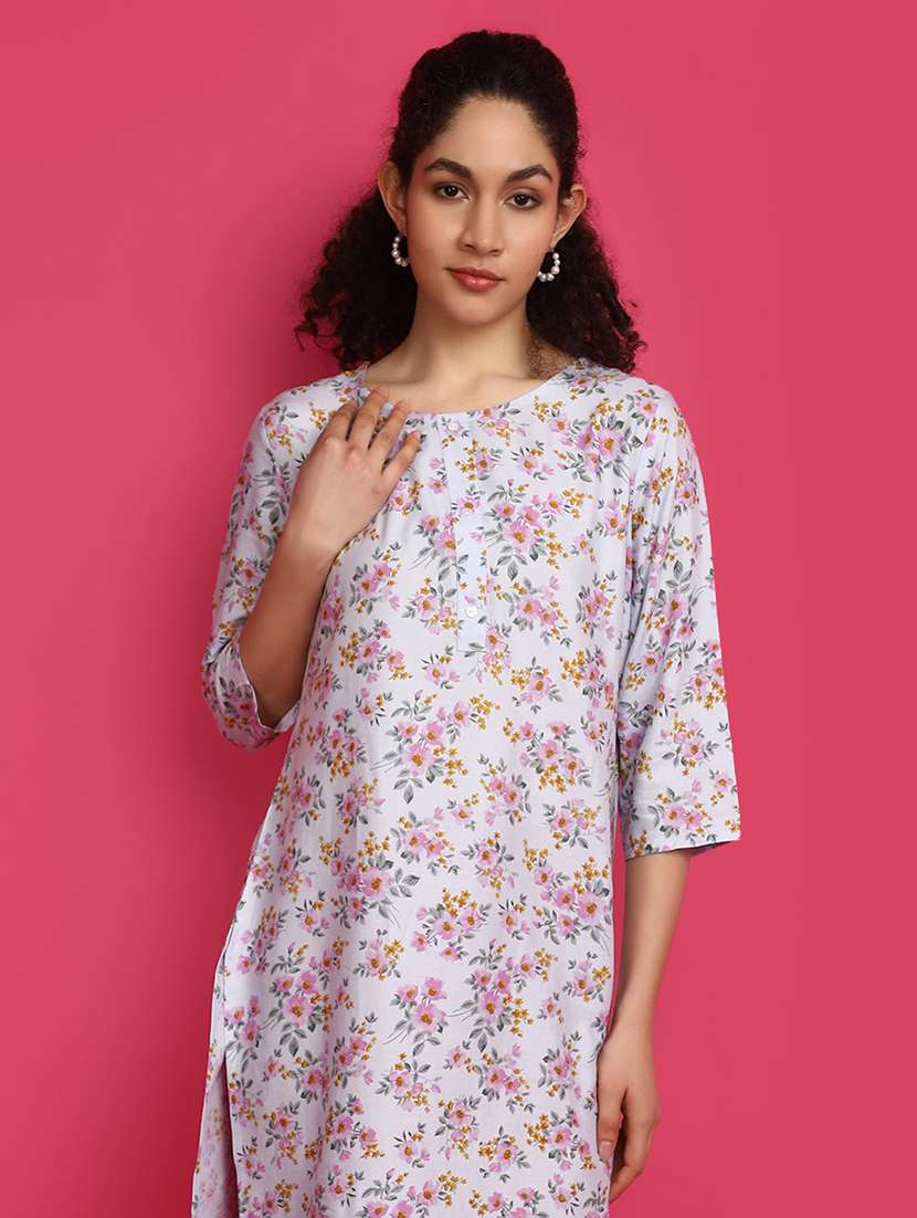 women white round neck straight kurti - 20998242 -  Standard Image - 1