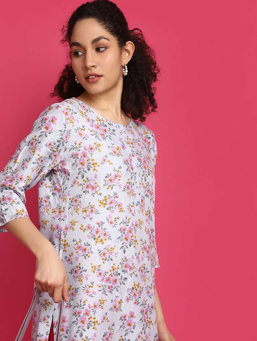 women white round neck straight kurti - 20998242 -  Standard Image - 4