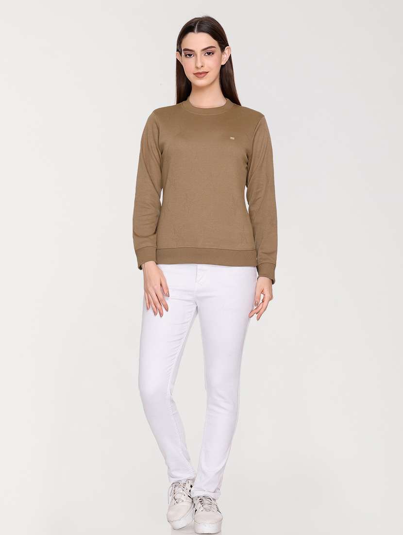 solid brown round neck casual sweatshirt - 20998301 -  Standard Image - 4