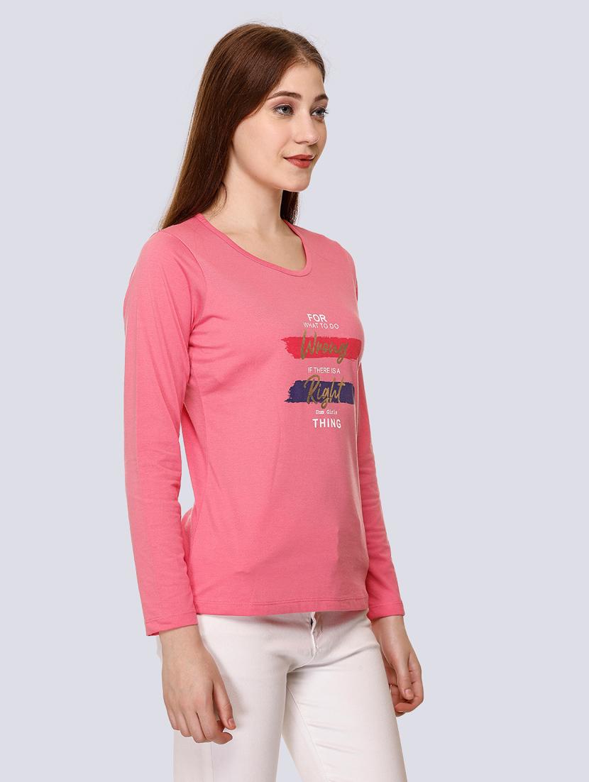 pink cotton blend chest print t-shirt - 20998331 -  Standard Image - 1