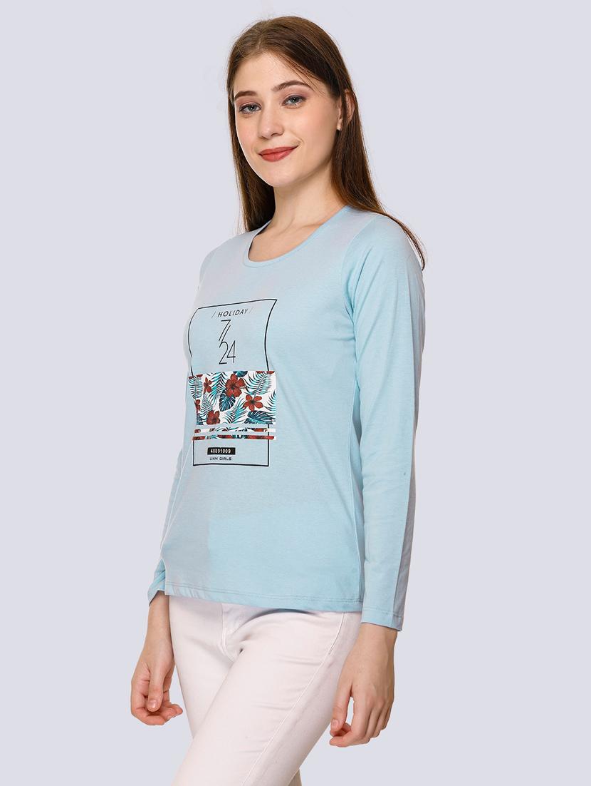 light blue cotton blend chest print t-shirt - 20998338 - Standard Image - 1
