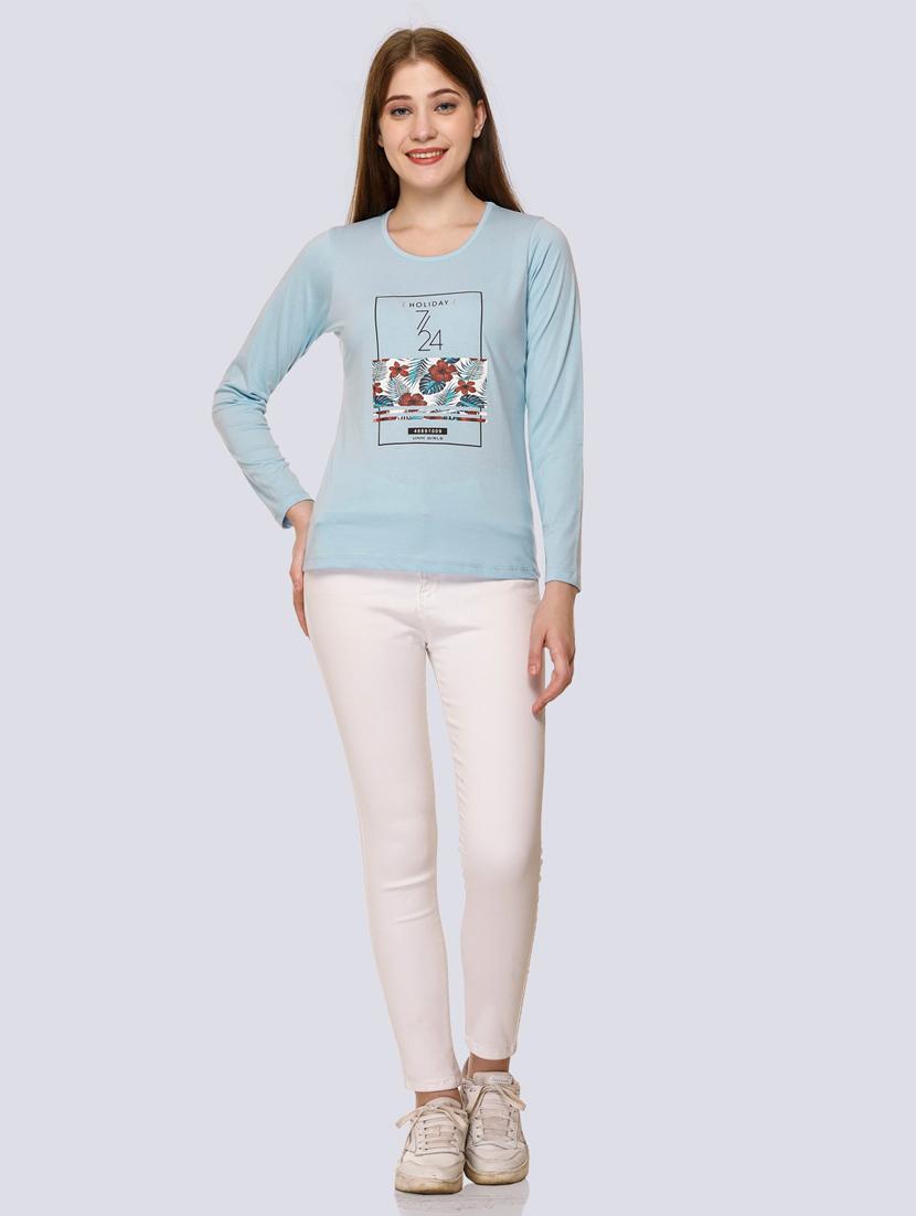 light blue cotton blend chest print t-shirt - 20998338 - Standard Image - 4