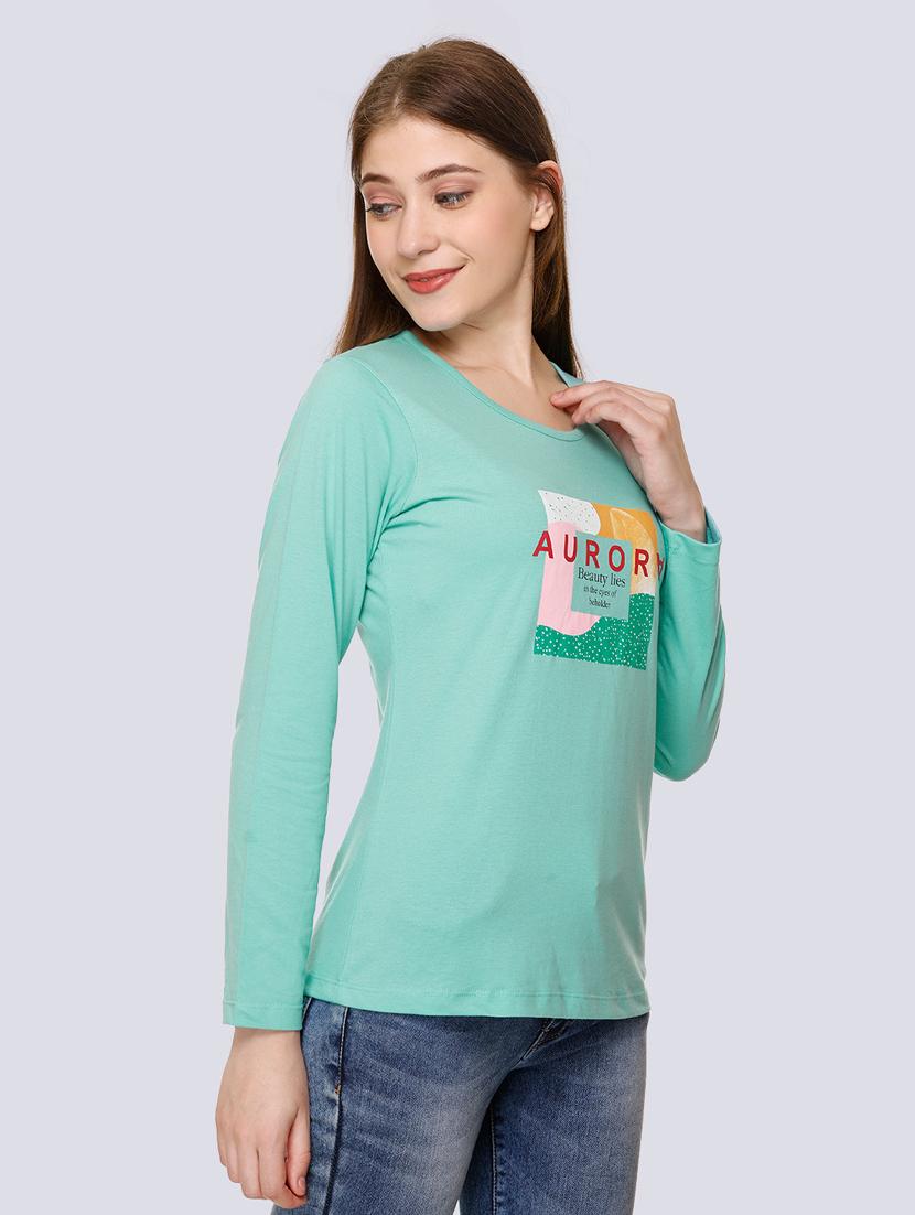 light green cotton blend chest print t-shirt - 20998339 - Standard Image - 1