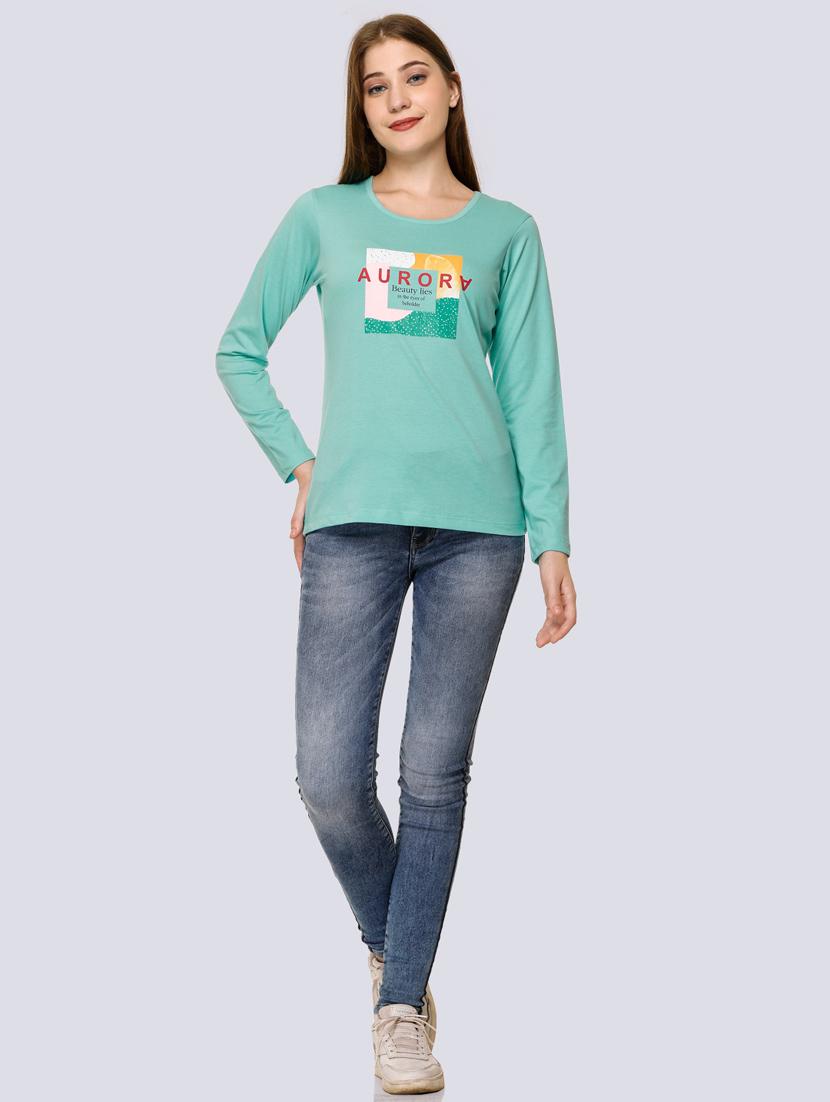 light green cotton blend chest print t-shirt - 20998339 - Standard Image - 4