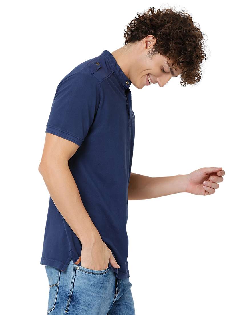 blue cotton plain t-shirt - 20998366 - Standard Image - 1