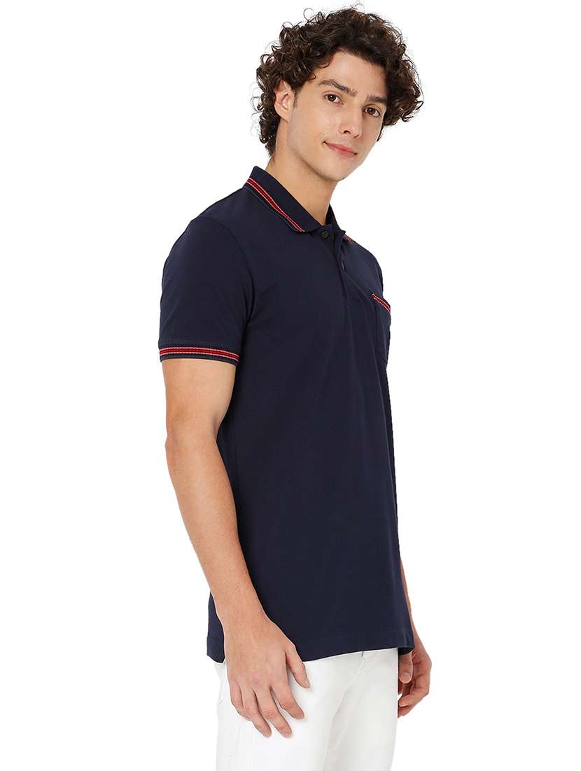 navy blue cotton plain tshirt - 20998370 -  Standard Image - 1