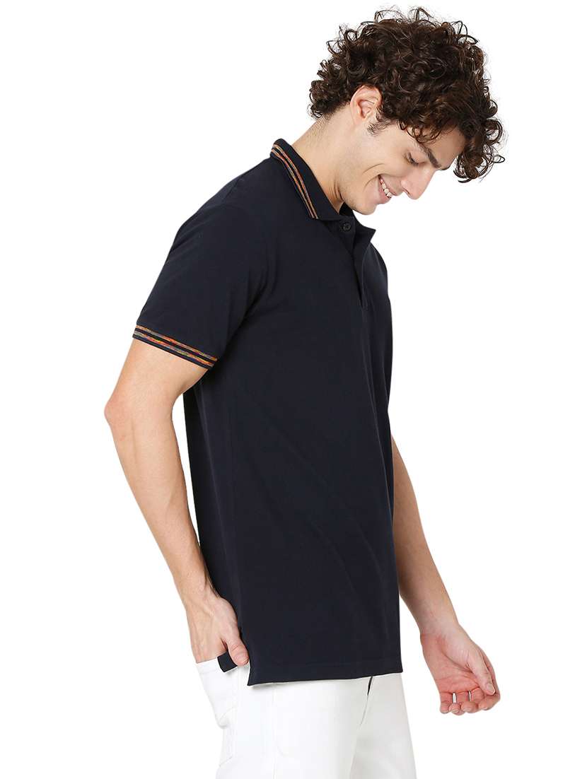 navy blue cotton plain tshirt - 20998378 -  Standard Image - 1