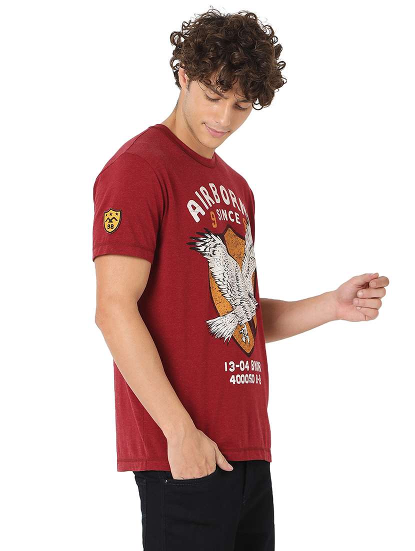 maroon cotton front print t-shirt - 20998442 - Standard Image - 1