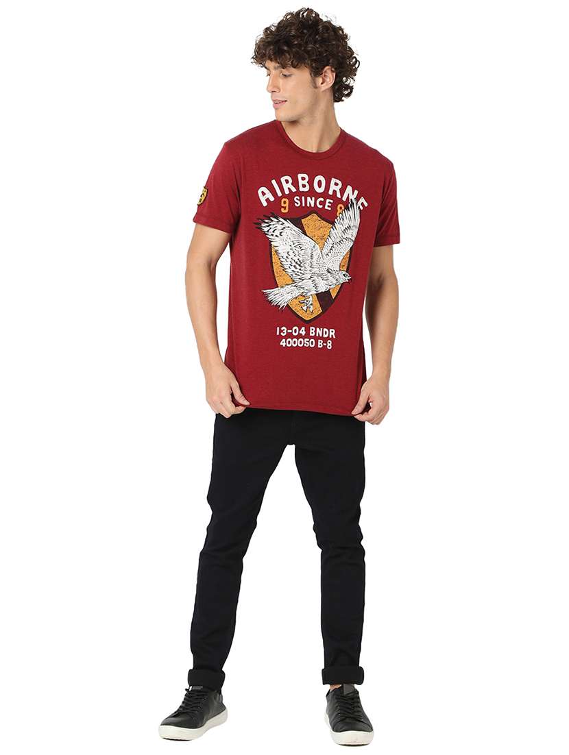maroon cotton front print t-shirt - 20998442 - Standard Image - 4