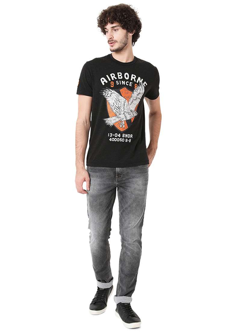charcoal melange cotton front print t-shirt - 20998443 - Standard Image - 4