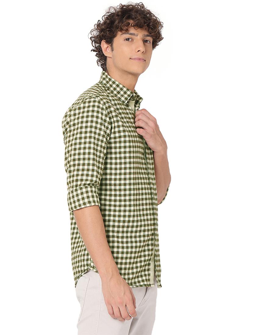olive cotton casual shirt - 20998473 - Standard Image - 1