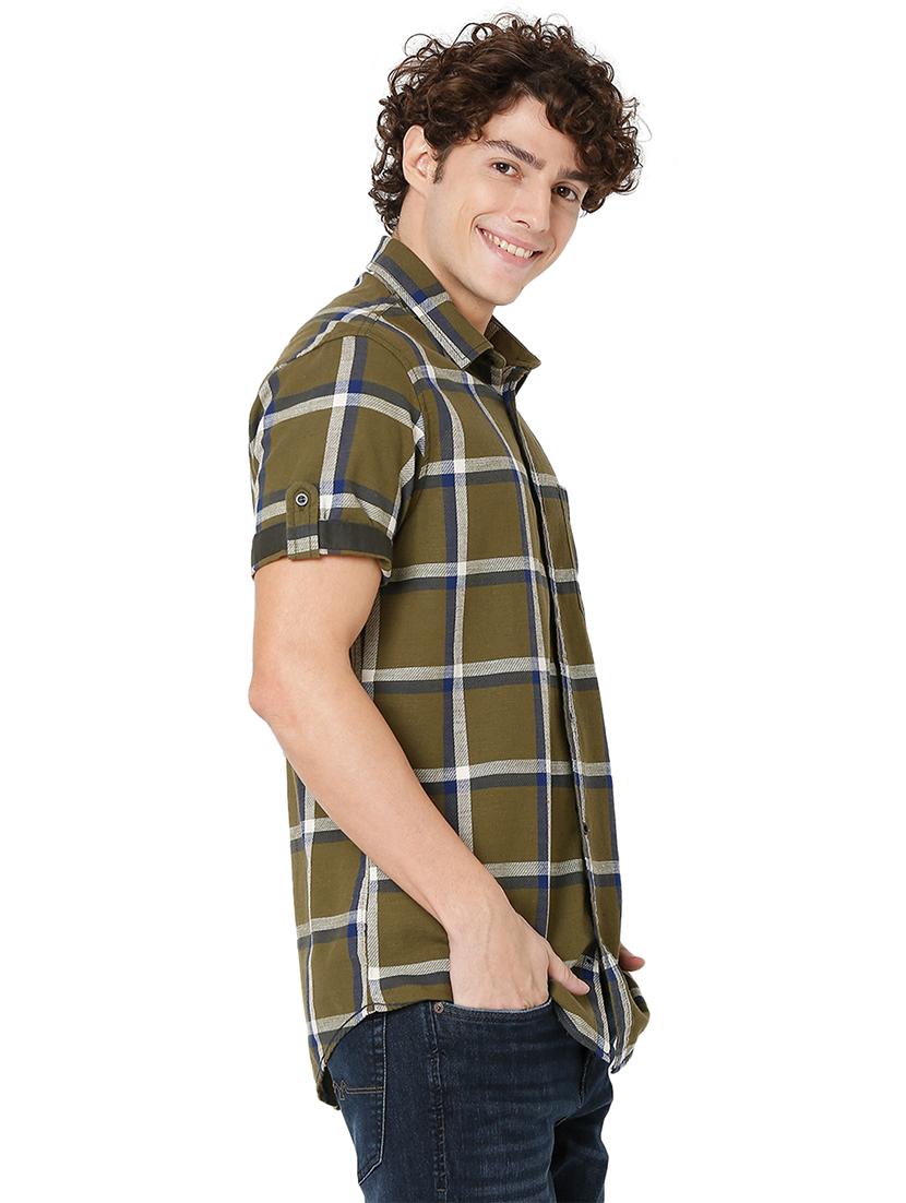 olive cotton casual shirt - 20998483 - Standard Image - 1