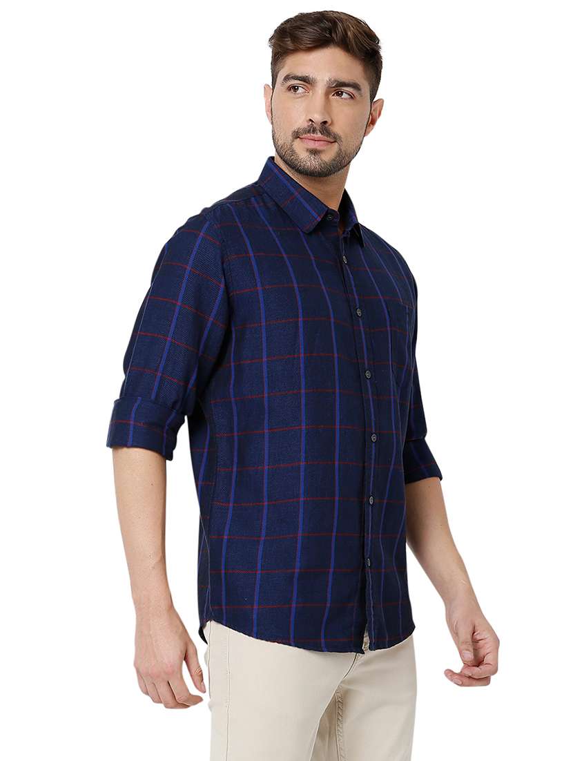 navy blue cotton casual shirt - 20998484 - Standard Image - 1