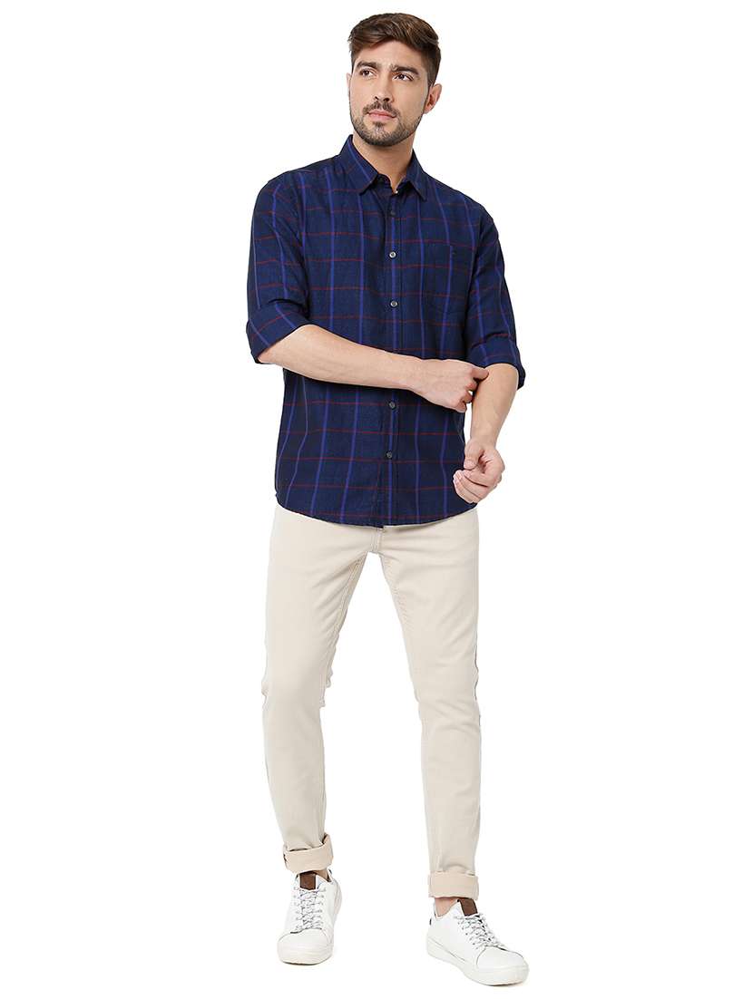 navy blue cotton casual shirt - 20998484 - Standard Image - 4