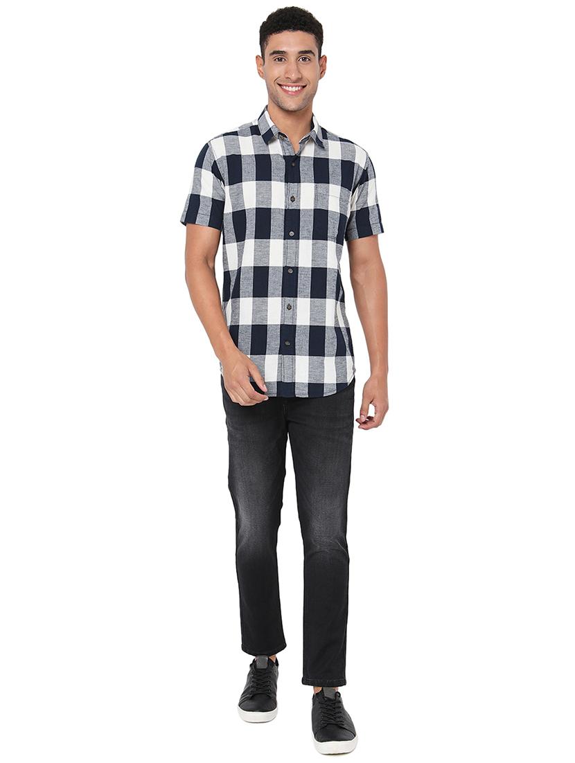 navy blue cotton casual shirt - 20998515 - Standard Image - 4