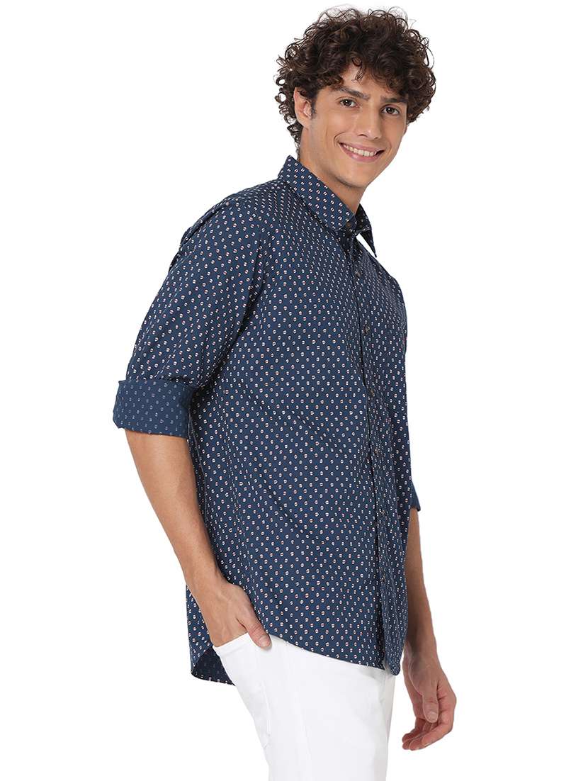 navy blue cotton casual shirt - 20998573 - Standard Image - 1