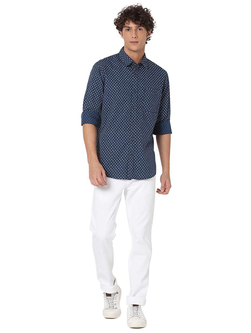 navy blue cotton casual shirt - 20998573 - Standard Image - 4