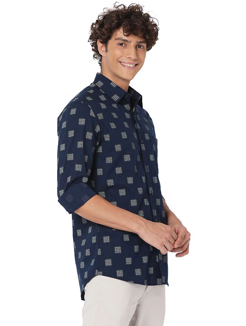 navy blue cotton casual shirt - 20998576 -  Standard Image - 1