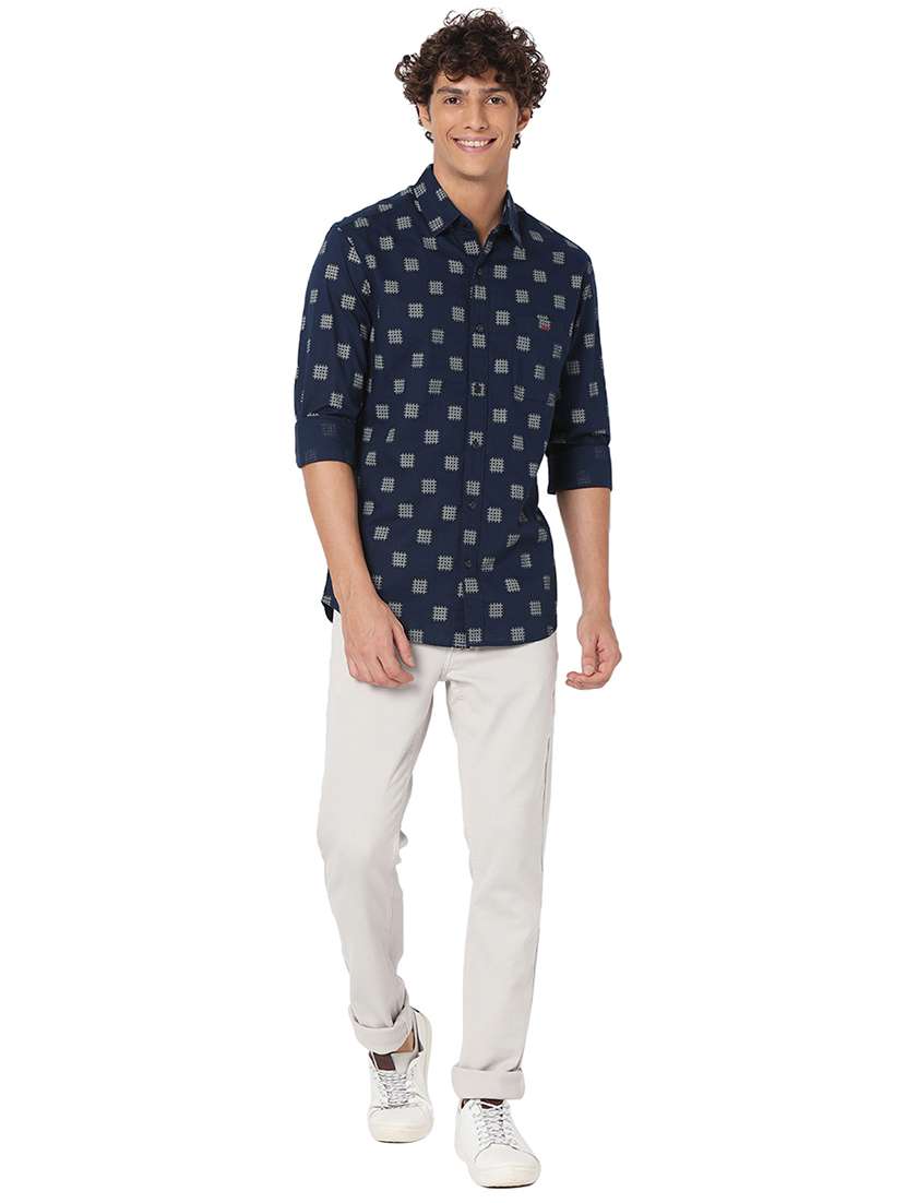 navy blue cotton casual shirt - 20998576 - Standard Image - 4