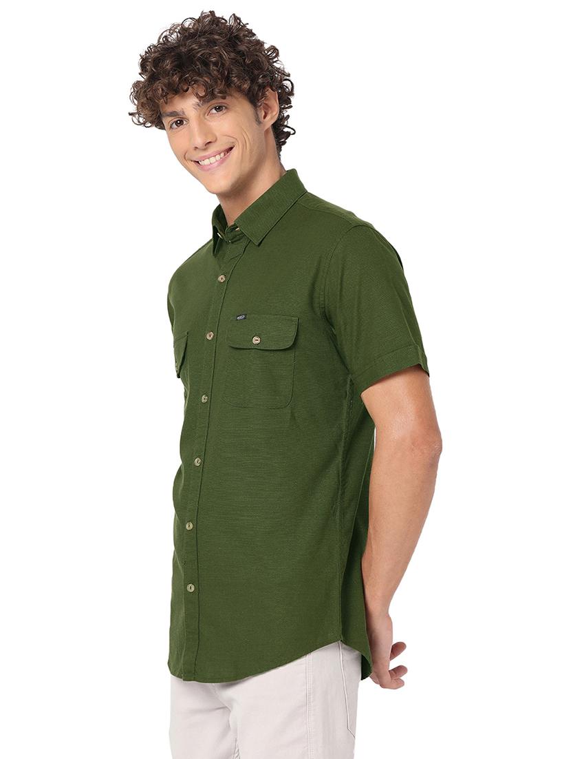 olive cotton casual shirt - 20998668 - Standard Image - 1