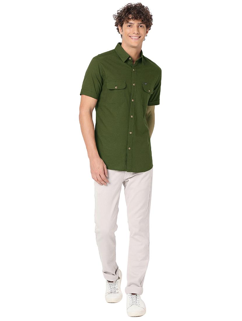 olive cotton casual shirt - 20998668 - Standard Image - 4