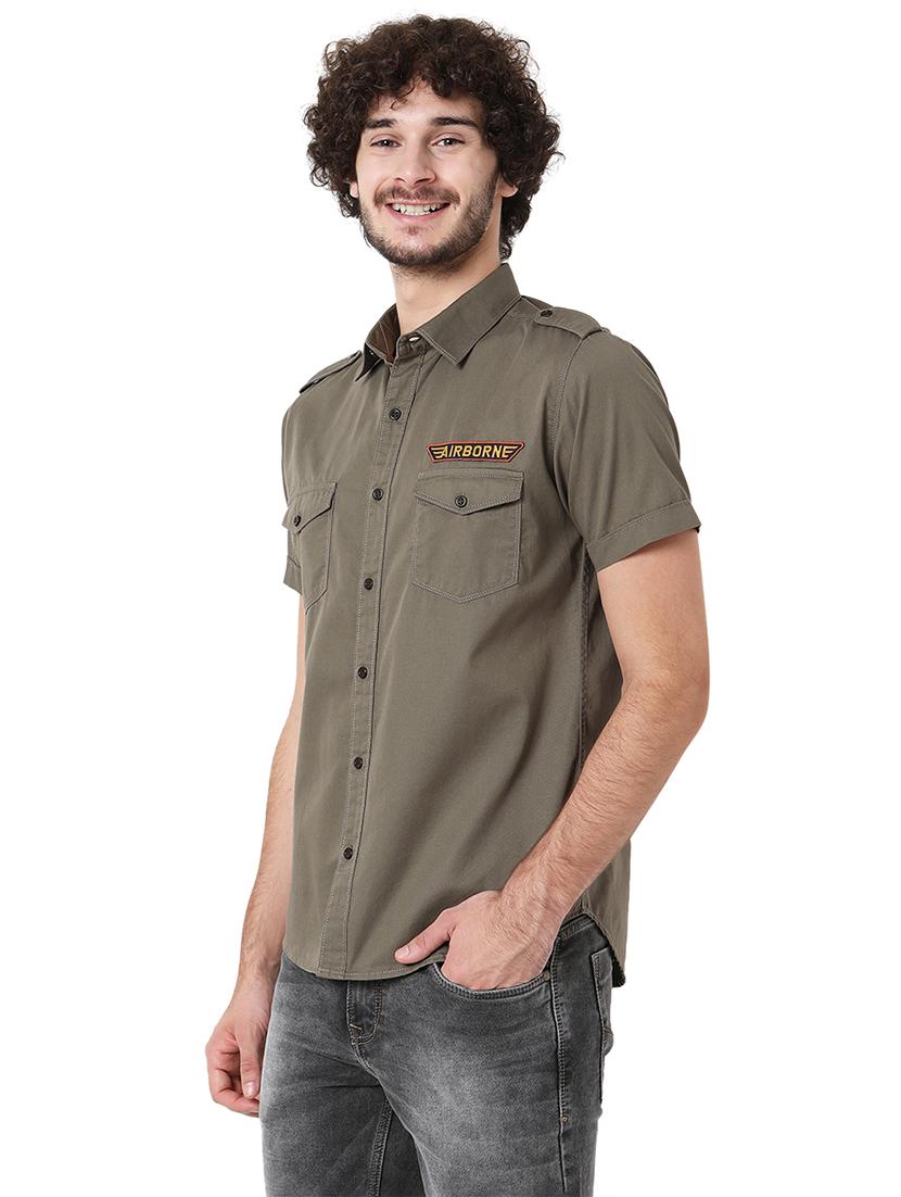 olive cotton casual shirt - 20998702 - Standard Image - 1