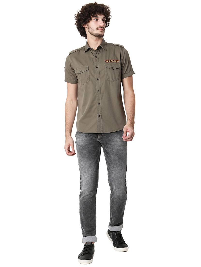 olive cotton casual shirt - 20998702 - Standard Image - 4