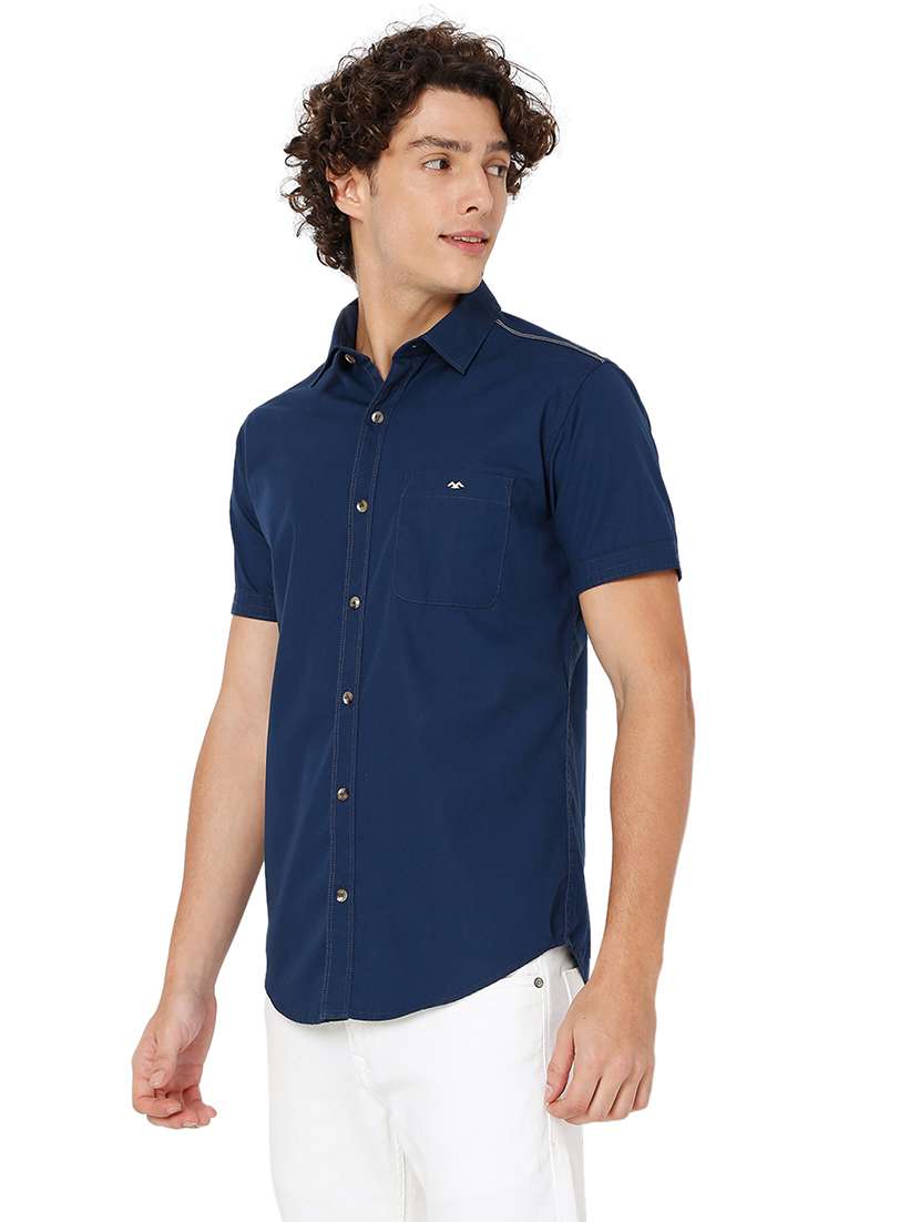 navy blue cotton casual shirt - 20998703 -  Standard Image - 1