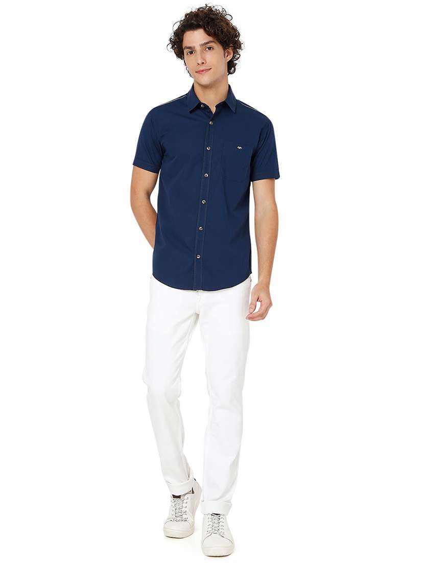navy blue cotton casual shirt - 20998703 - Standard Image - 4