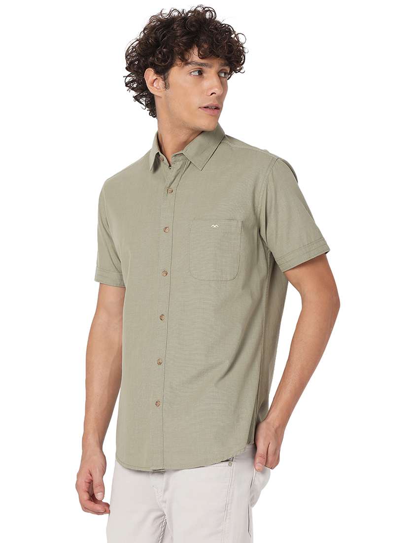 olive cotton casual shirt - 20998704 -  Standard Image - 1