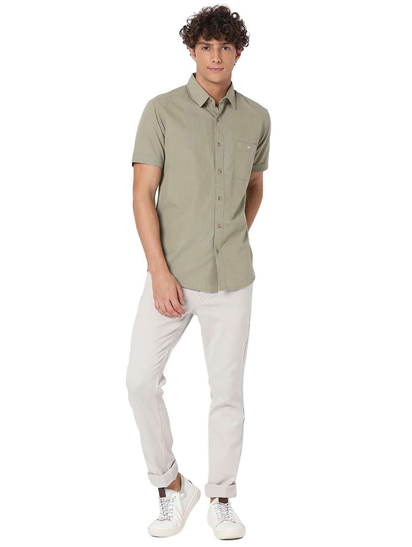 olive cotton casual shirt - 20998704 - Standard Image - 4