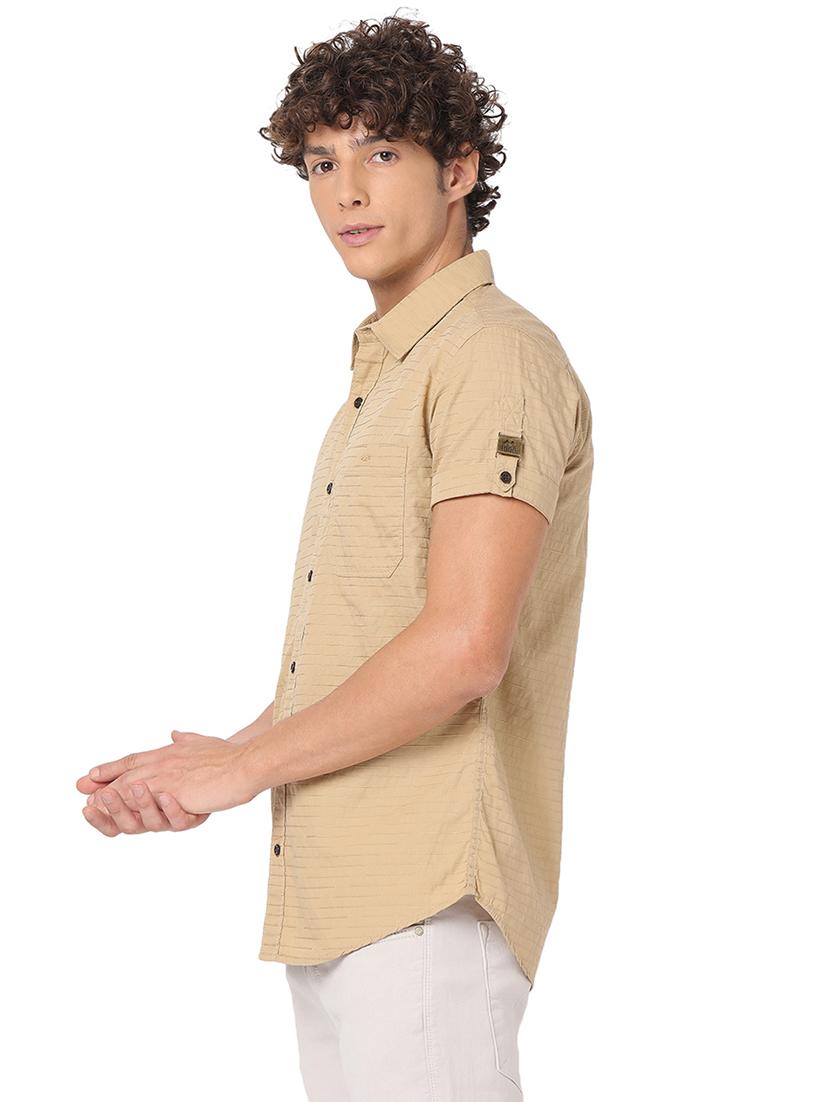 khaki cotton casual shirt - 20998708 -  Standard Image - 1