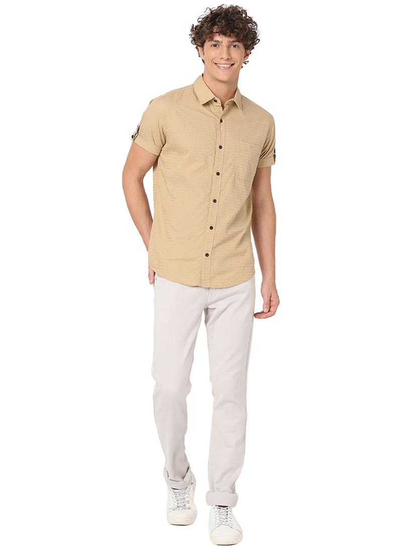 khaki cotton casual shirt - 20998708 - Standard Image - 4