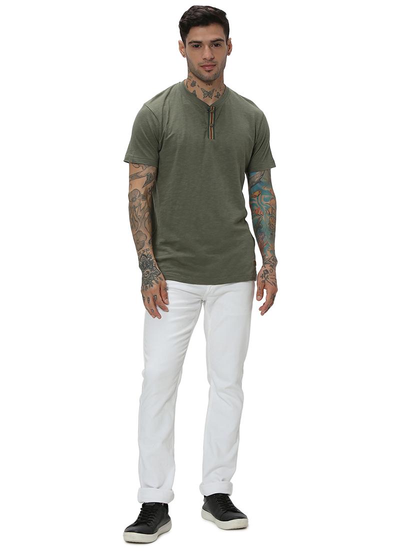 olive cotton plain tshirt - 20998740 - Standard Image - 4
