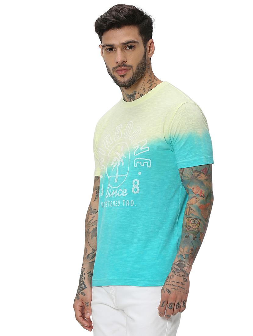 turquoise cotton front print tshirt - 20998747 - Standard Image - 1