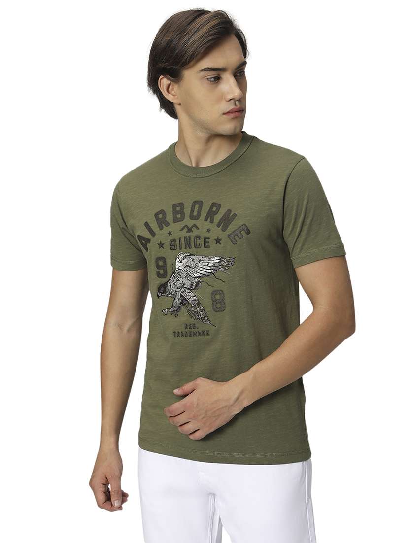 olive cotton front print t-shirt - 20998791 -  Standard Image - 1