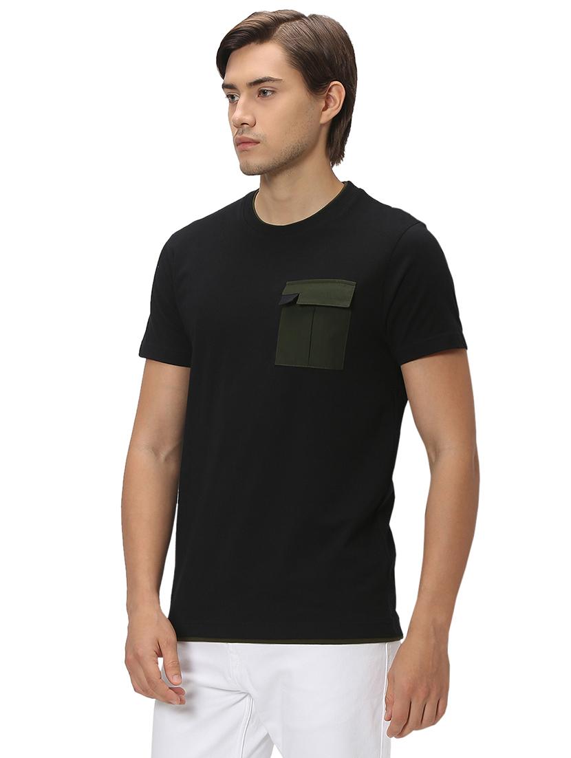 black cotton color block t-shirt - 20998794 - Standard Image - 1