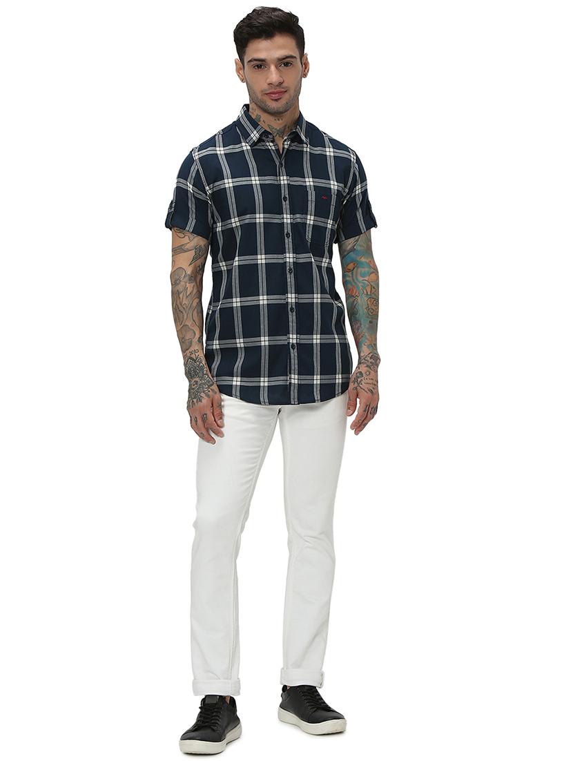 navy blue cotton casual shirt - 20998872 - Standard Image - 4