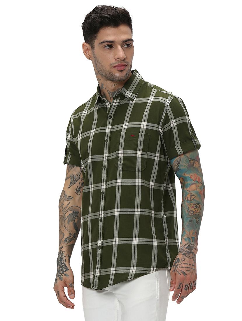 olive cotton casual shirt - 20998873 - Standard Image - 1