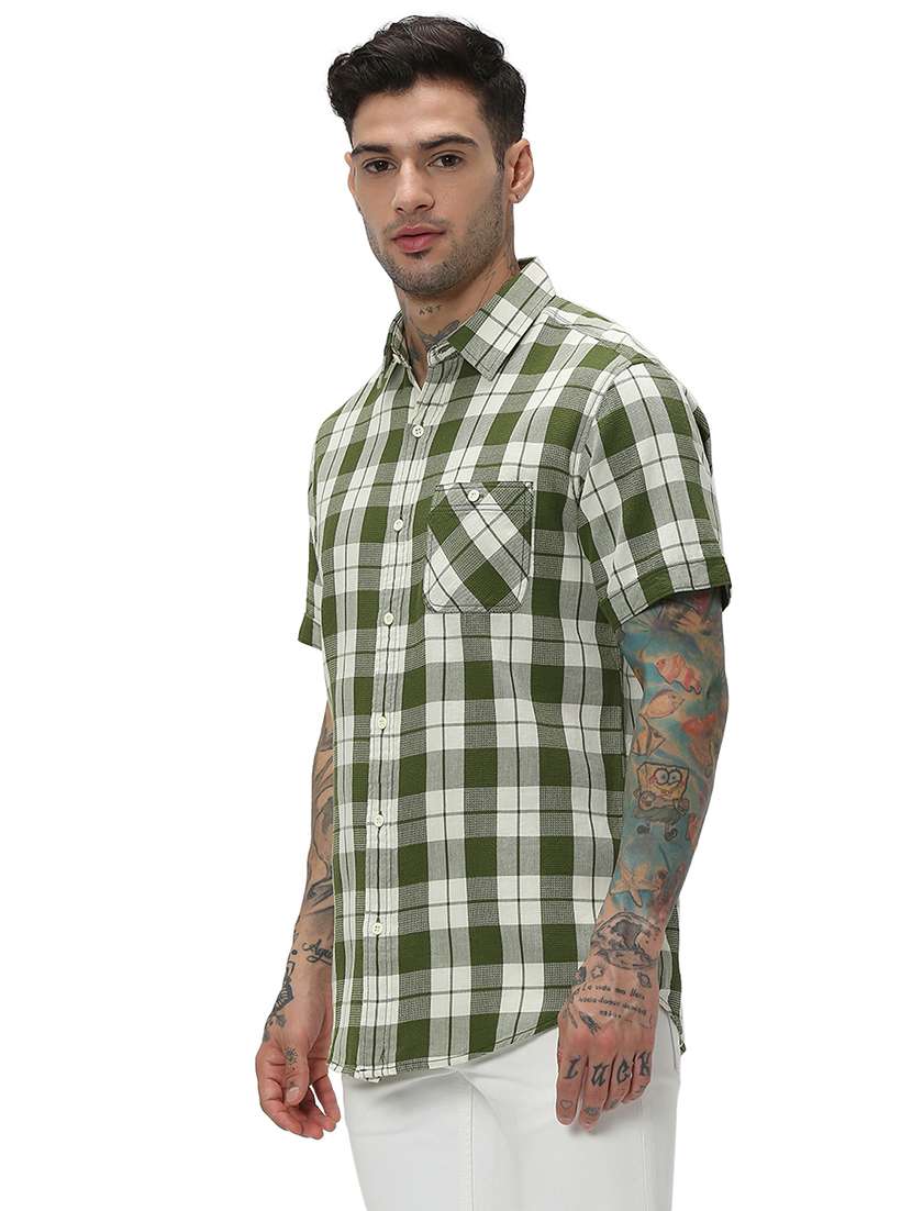 olive cotton casual shirt - 20998876 -  Standard Image - 1